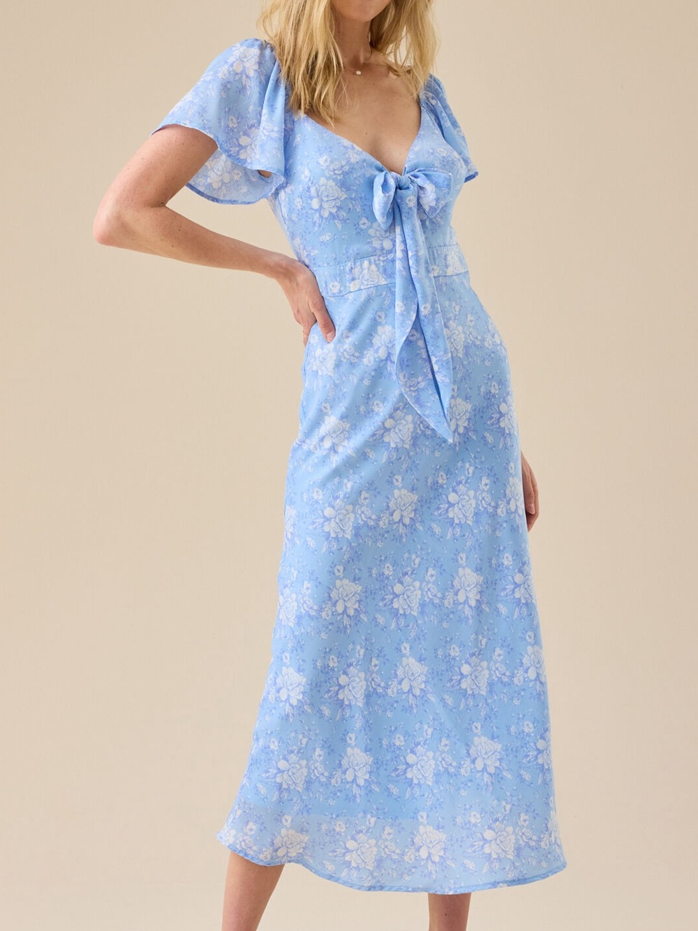 Altar'd State Light Blue Floral Tie-Front Dress